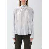 Dondup - Blauw - Blouse - 100% Zijde - Gestreept Patroon