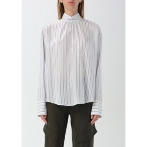 Dondup - Blauw - Blouse - 100% Zijde - Gestreept Patroon