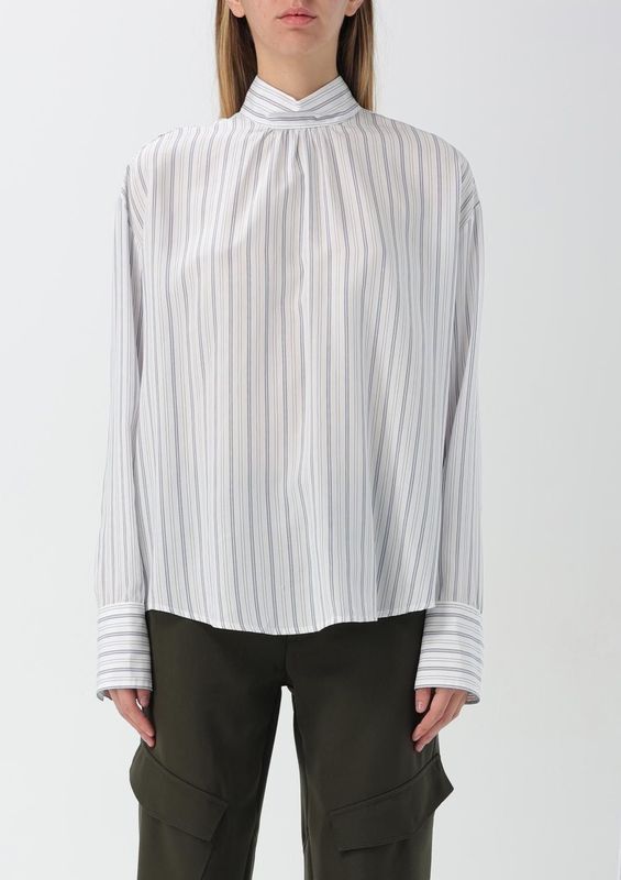 Dondup - Blauw - Blouse - 100% Zijde - Gestreept Patroon