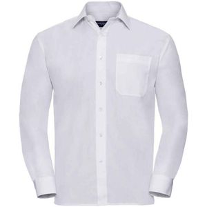Russell Collection Heren Poplin Easy-Care Formeel Overhemd met Lange Mouwen (Wit)