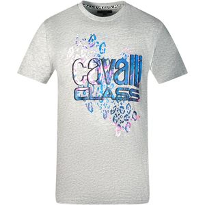 Cavalli Class Leopard Print Logo Grey T-Shirt