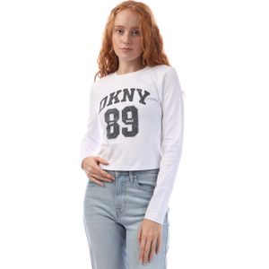 Dames DKNY 1994 Logo Fitted Long Sleeve T-shirt in Wit