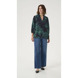 Blouse met lange mouwen A-shape Black/Green Painted Flower floral