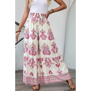 Wijde Pijpen Geprinte Broek Met Touwsluiting