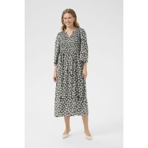 Kaffe - Jurk - Ecru - Viscose - Bloemenprint - Driekwart Mouw