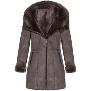 Dames - Merino Schapenvacht Jas - Antiek - Met Capuchon