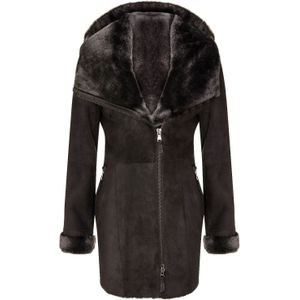 Dames - Merino Schapenvacht Jas - Antiek - Met Capuchon