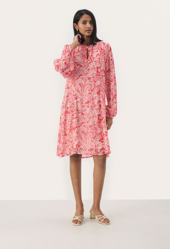 Part Two - PiyannaPW - Jurk - Watermeloen Rood / Wit