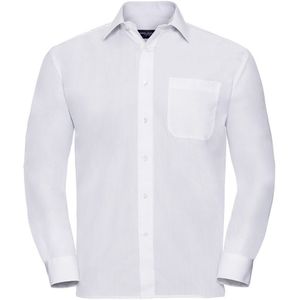 Russell Collection Heren Poplin Easy-Care Formeel Overhemd met Lange Mouwen (Wit)