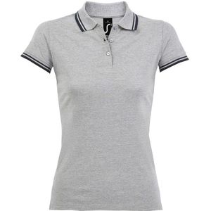 SOLS Dames/dames Pasadena getipt korte mouw Pique Polo Shirt (Heide Grijs/Navy)