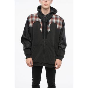 MM0 Sweatshirt van katoen en wol met geruite details in zwart