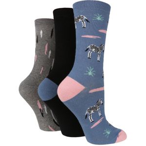 Wild Feet - Set Van 3 Katoenen Sokken Voor Dames | Dieren - Zebra - Maat 37-39.5