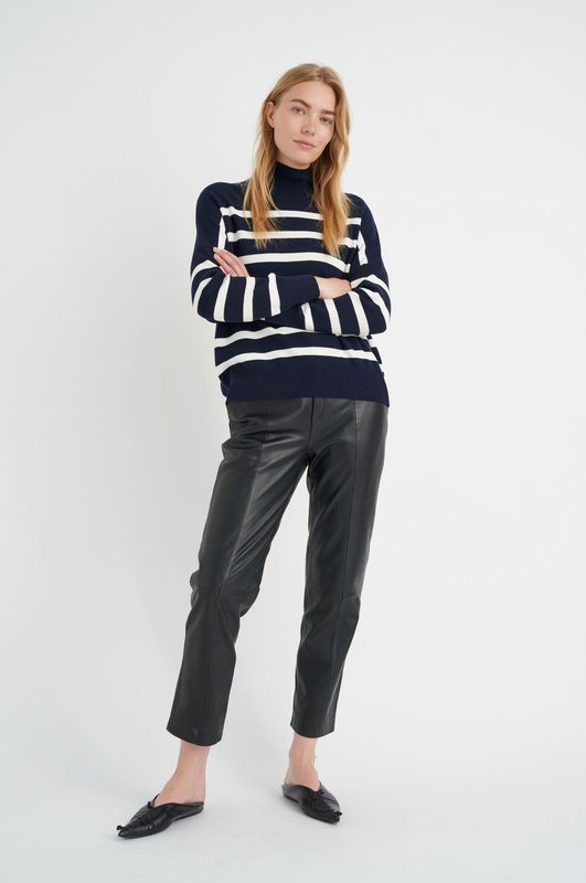 In Wear - Tenleyiw - Pullover - Blauw/Wit - Katoen - Hoge Kraag