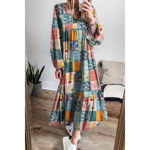 Patchwork Print Lange Jurk