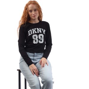 Dames DKNY 1989 Logo Fitted Long Sleeve T-shirt in Zwart-Wit