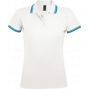 SOLS Dames/dames Pasadena getipt korte mouw Pique Polo Shirt (Wit/Aqua Blauw)