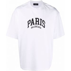 Balenciaga Paris Logo Katoenen T-shirt Wit