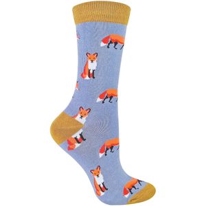 Miss Sparrow - Dames Animal Design BamboeSokken - Fox (Blauw)