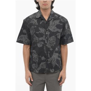 Bloemenmotief boxy fit overhemd met verborgen sluiting in grijs