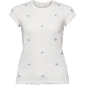 ESPRIT gebloemd ribgebreid T-shirt wit/blauw