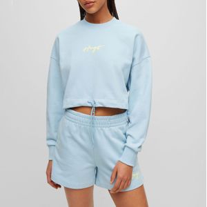 Hugo - Delive - Sweatshirt - Lichtblauw - Core Signature Logo, Cropped, Verstelbare Trekkoorden