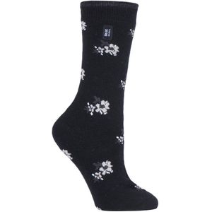 Heat Holders Dames Ultra Lite thermo geklede sokken - Zwart Floral (Bellis)
