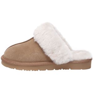 EVER - RAVEN - Damespantoffels - Zwart - Suède en Schapenvacht