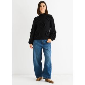 Zwarte Heart Bubble grof gebreide trui met hoge hals