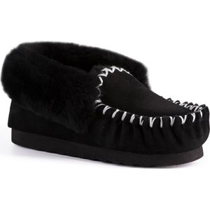 Aus Wooli ""Waterloo"" Australia Hand Stitched Womens Sheepskin Moccasin, Zwart