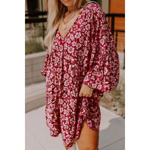 Bloemen V-hals Lange Mouwen Jurk
