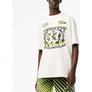 Men's Lacoste Loose Fit Cotton Jersey Print T-Shirt in Cream