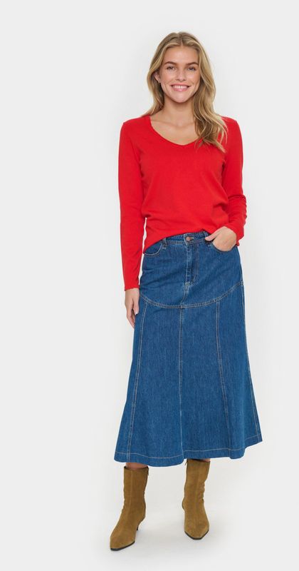 Saint Tropez - Mila SZ LS V-Neck Pullover - Rood - Dames - Knitwear