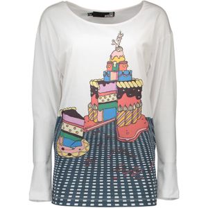 Love Moschino - Elegant White Boat Neck Logo Tee - Blousetop - Wit - Katoen-Elastaan