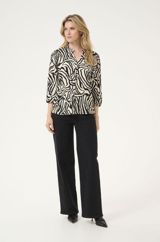 Kaffe - KA Katrine - Blouse - Beige/Zwart - Dierenprint