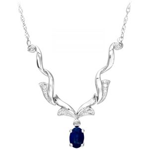 9ct witgouden damesketting met diamant en saffier