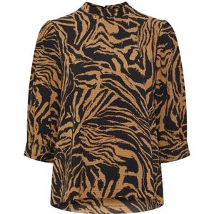 ICHI Top IHSIRIKKE Van Gerecycled Polyester Zwart/bruin - Maat L