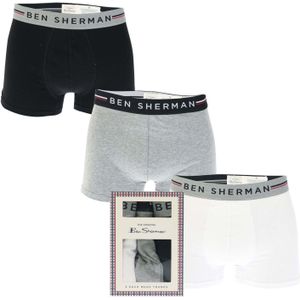 Heren Ben Sherman 3 Pack Roman Trunks in Zwart Grijs Wit