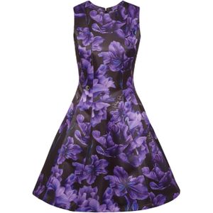 Philipp Plein - Duchesse Midi Jurk - Paars - Bloemenprint - Cocktailjurk