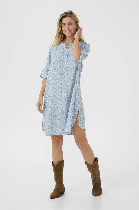 Cream - Blousejurk - Blauw - CRTiah - Gevoerde Zoom/Rand - Knoopsluiting - Halve Mouw