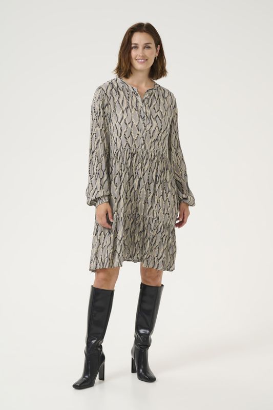 Kaffe - KA Evity - Blousejurk - Lichtgeel - Lichtgrijs - Zwart