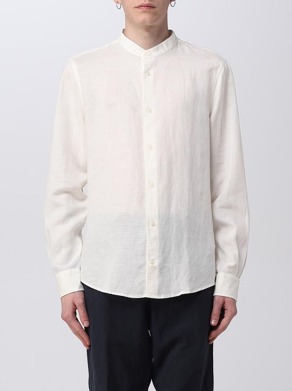 Linnen Shirt Met Mandarijnkragen Lange Mouwen