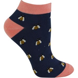 Miss Sparrow - Dames Bamboe Trainer Sokken - Honey Bees (Marine)