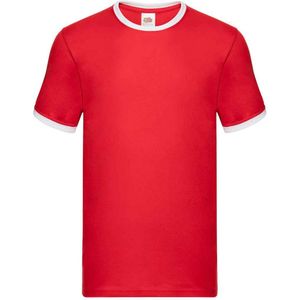 Fruit of the Loom - Ringer Contrast T-shirt - Rood/Wit - Korte Mouwen