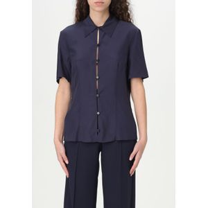Patrizia Pepe - Blouse - Blauw - Korte Mouwen - 100% Zijde