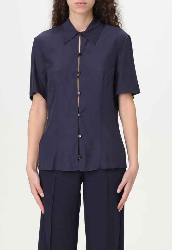 Patrizia Pepe - Blouse - Blauw - Korte Mouwen - 100% Zijde
