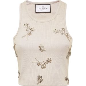 Philipp Plein - Jersey Rib Tanktop Flowers - Lichtgrijs - Mouwloos