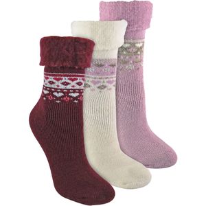 Sock Snob - 3 Paar - Huissokken - Diepe Fuchsia / Roze / Crème - Gemaakt van Portugese Wol