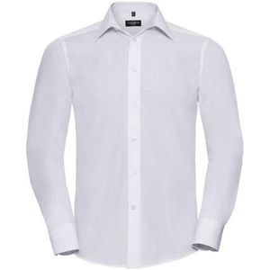 Russell Collection Heren Poplin Getailleerd Formeel Overhemd Met Lange Mouwen (Wit)
