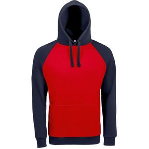 SOLS Unisex Seattle Contrast Raglan Hoodie (Rood/Franse marine)