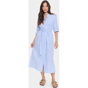 Jurk - HaddaSZ - Blauw/Wit - Overhemdjurk - Regular Fit